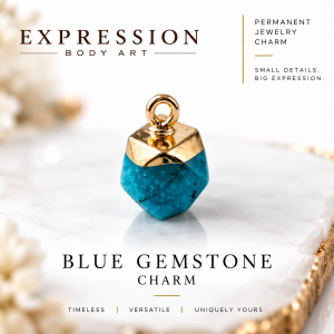 Blue Gemstone Charm for Permanent Jewelry | Expression Body Art