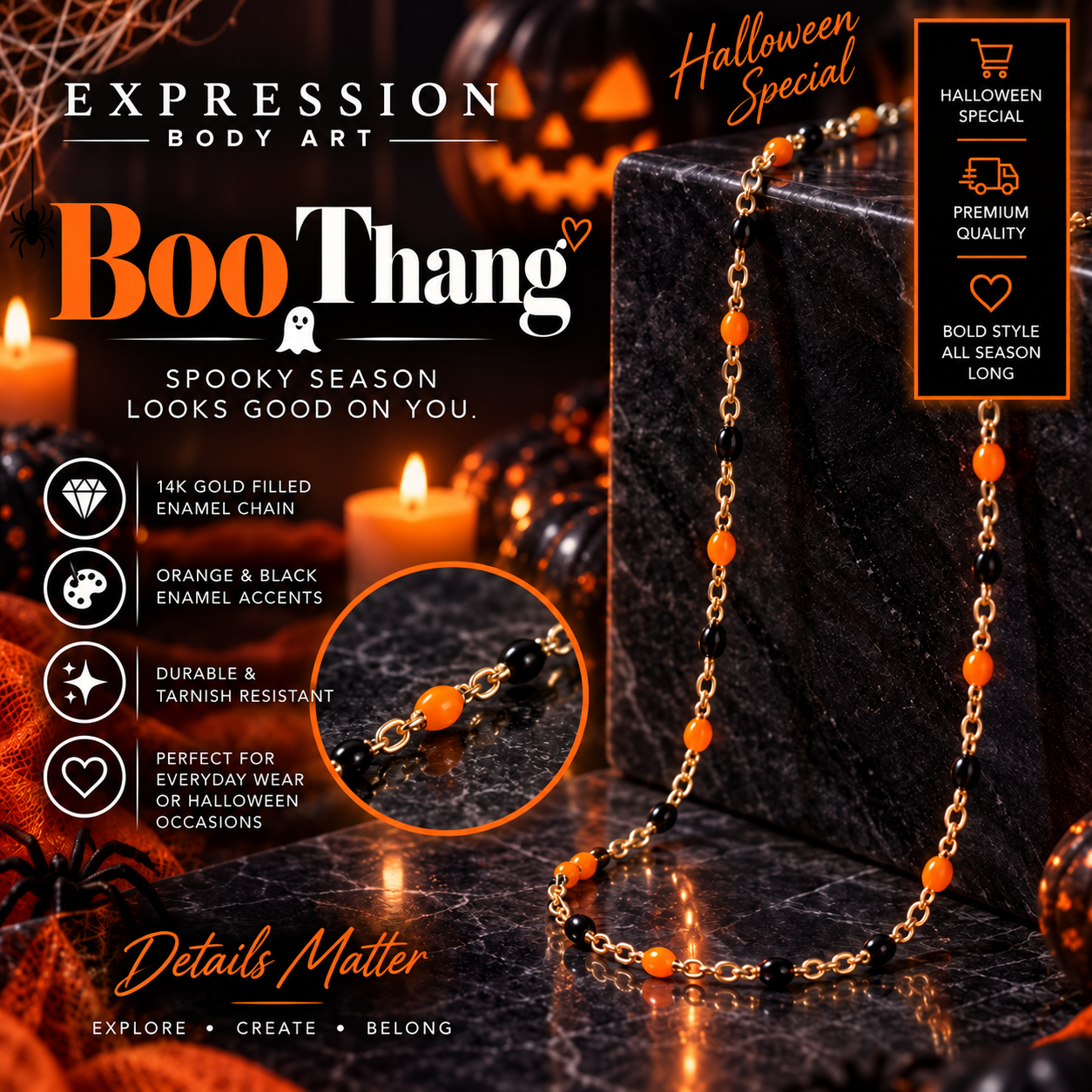 Boo Thang – 14K Gold Filled Halloween Enamel Permanent Jewelry Chain