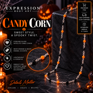 Candy Corn – Sterling Silver Orange & White Enamel Permanent Jewelry Chain