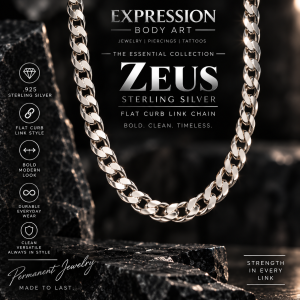 Zeus sterling silver flat curb permanent jewelry chain
