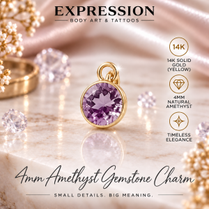 4mm Amethyst Gemstone Charm | 14K Solid Gold