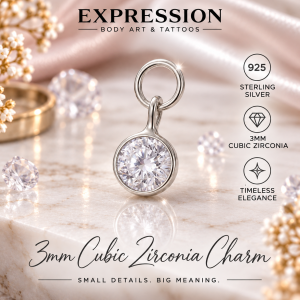 3mm Cubic Zirconia Charm | Sterling Silver