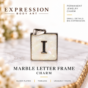 Marble Letter Frame Charm – Silver Plated – Letter I