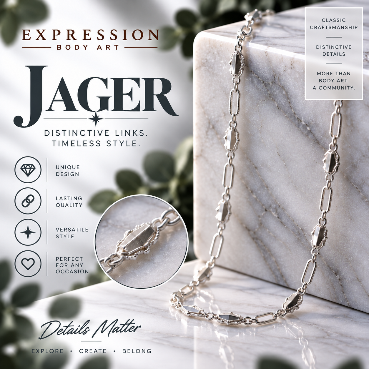 Jager 14K Solid White Gold Permanent Jewelry | Expression Body Art