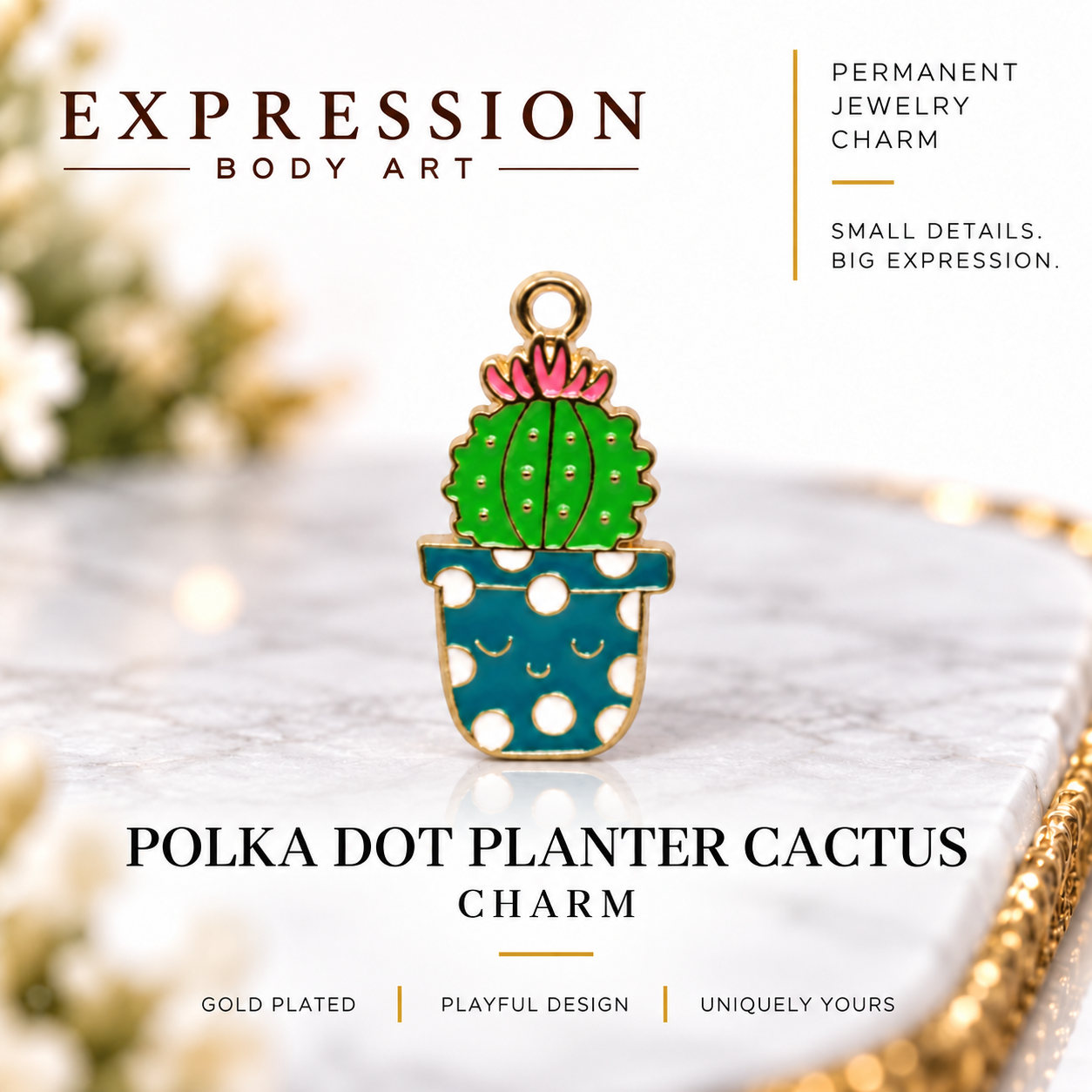 Polka Dot Planter Cactus Charm