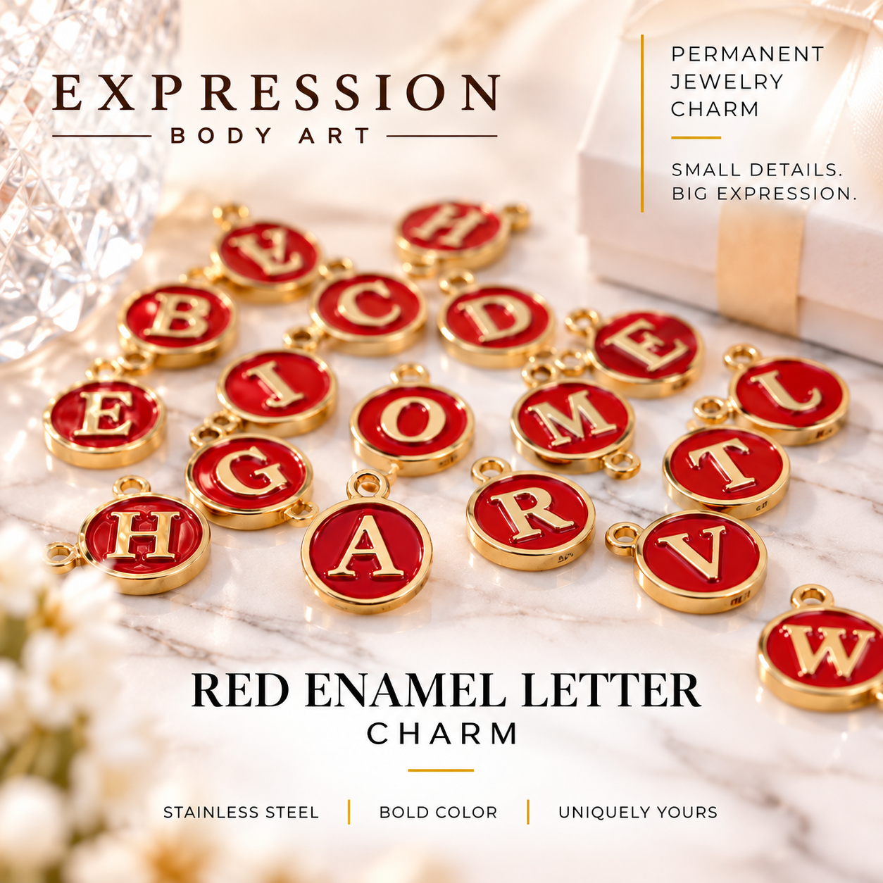 Red Enamel Letter Charm – Stainless Steel