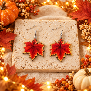 Red Maple Leaf Dangle Earrings
