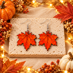 Orange Maple Leaf Dangle Earrings