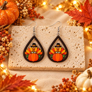 Turkey & Pumpkin Teardrop Earrings