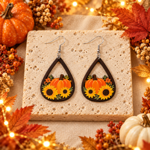 Pumpkin & Sunflower Teardrop Earrings