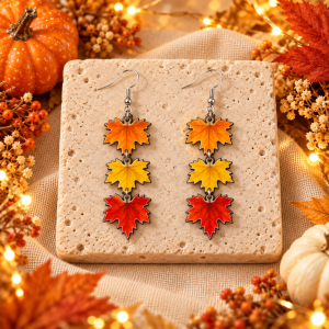 Triple Autumn Leaf Dangle Earrings